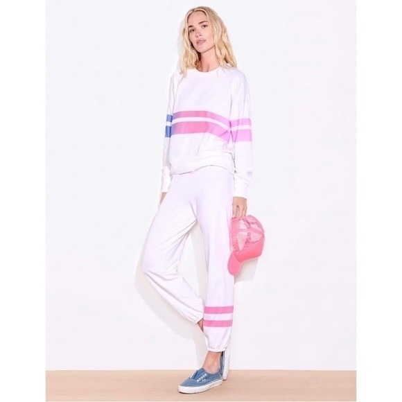 Sundry Ombre Stripe Sweatpants Jogger Sweatpants White Pink size 1/small NEW - Picture 2 of 15